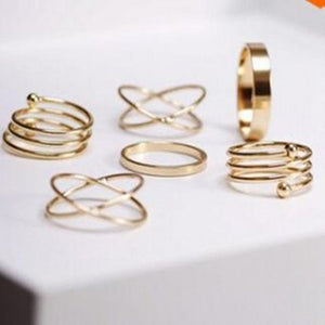 6 Piece Geometric Ring Set 18K Gold Plated Ring in 18K Gold Plated