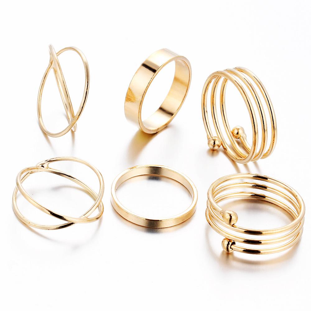 6 Piece Geometric Ring Set 18K Gold Plated Ring in 18K Gold Plated