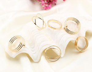 6 Piece Geometric Ring Set 18K Gold Plated Ring in 18K Gold Plated