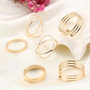 6 Piece Geometric Ring Set 18K Gold Plated Ring in 18K Gold Plated