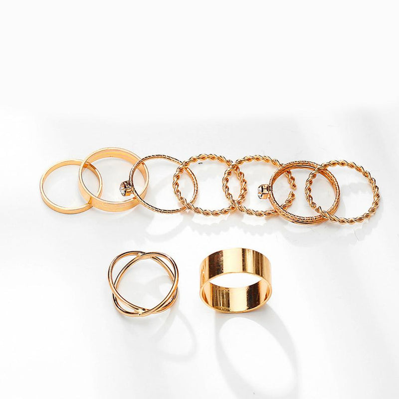 9 Piece Twist Geo Ring Set 18K Gold Plated Ring in 18K Gold Plated