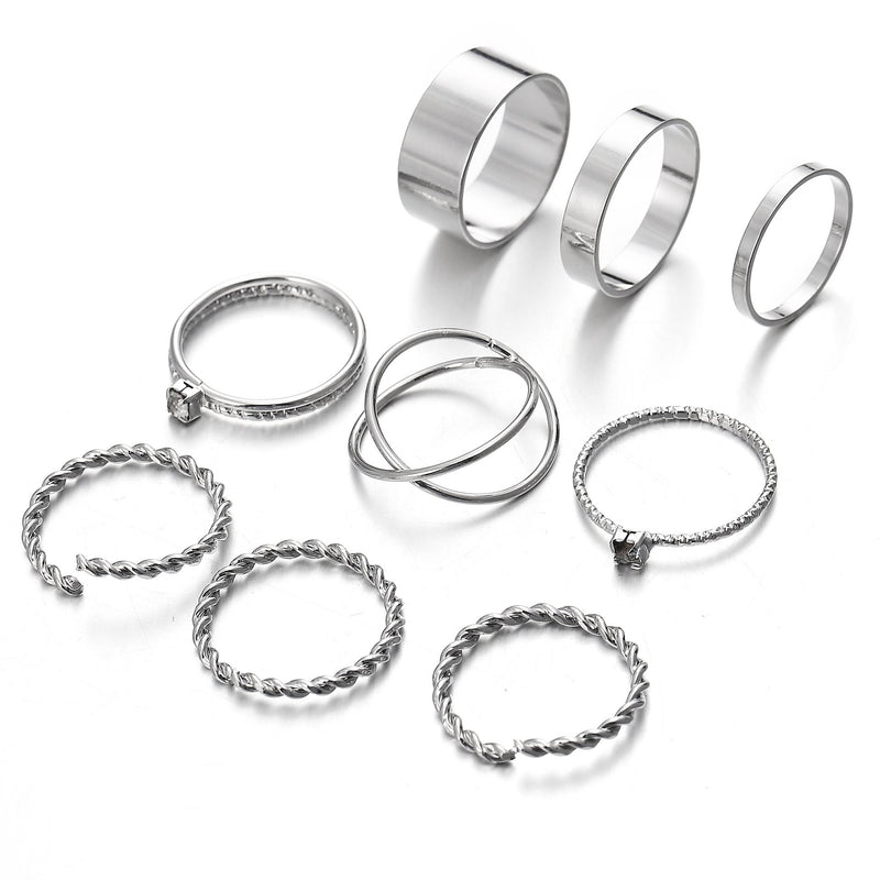 9 Piece Twist Geo Ring Set 18K White Gold Plated Ring in 18K White Gold Plated