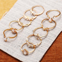 10 Piece Opal Created Ring Set With Gemstone  Crystals 18K Gold Plated Ring