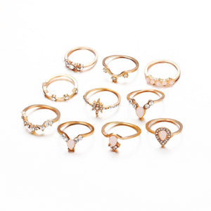 10 Piece Opal Created Ring Set With Gemstone  Crystals 18K Gold Plated Ring