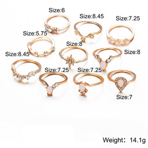 10 Piece Opal Created Ring Set With Crystals 18K Gold Plated Ring in 18K Gold Plated