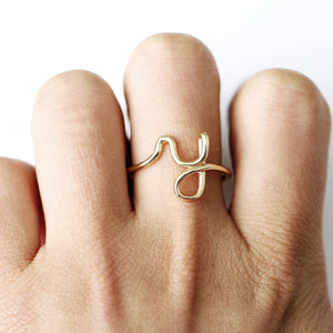 14K Gold Plating Sleek Initial Curved Adjustable Ring Golden NYC Jewelry®