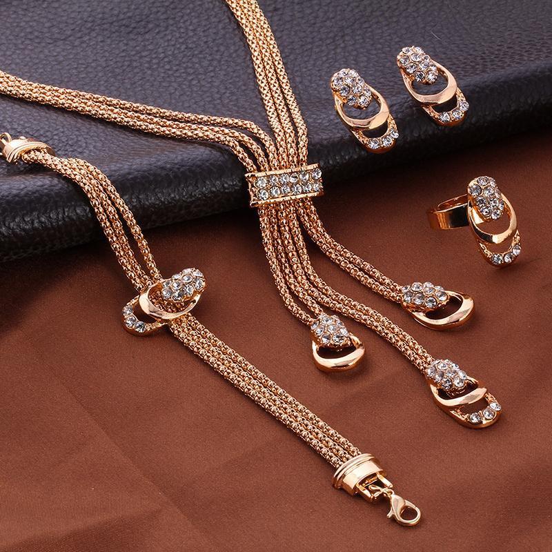 4 Piece Royal Jewelry Set With  Crystals 18K Gold Plated Set in 18K Gold Plated
