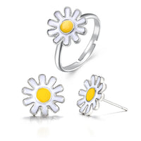 3 Piece Daisy Flower Jewelry Set 18K White Gold Plated Set in 18K White Gold Plated
