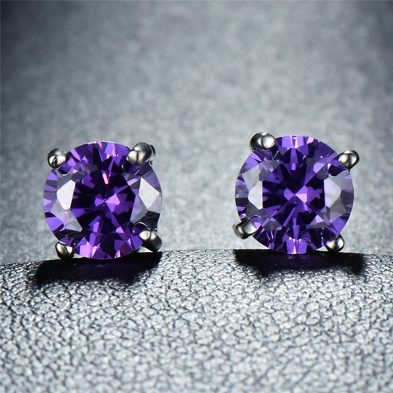 Amethyst Created Swarovski Crystal 6mm Stud Earring 14K White Gold Plated - 1.00 CT, Earring, Golden NYC Jewelry, Golden NYC Jewelry  jewelryjewelry deals, swarovski crystal jewelry, groupon jewelry,, jewelry for mom,