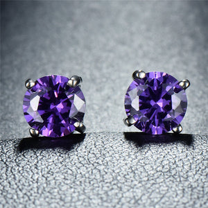 Amethyst Created Swarovski Crystal 6mm Stud Earring 14K White Gold Plated - 1.00 CT, Earring, Golden NYC Jewelry, Golden NYC Jewelry  jewelryjewelry deals, swarovski crystal jewelry, groupon jewelry,, jewelry for mom,