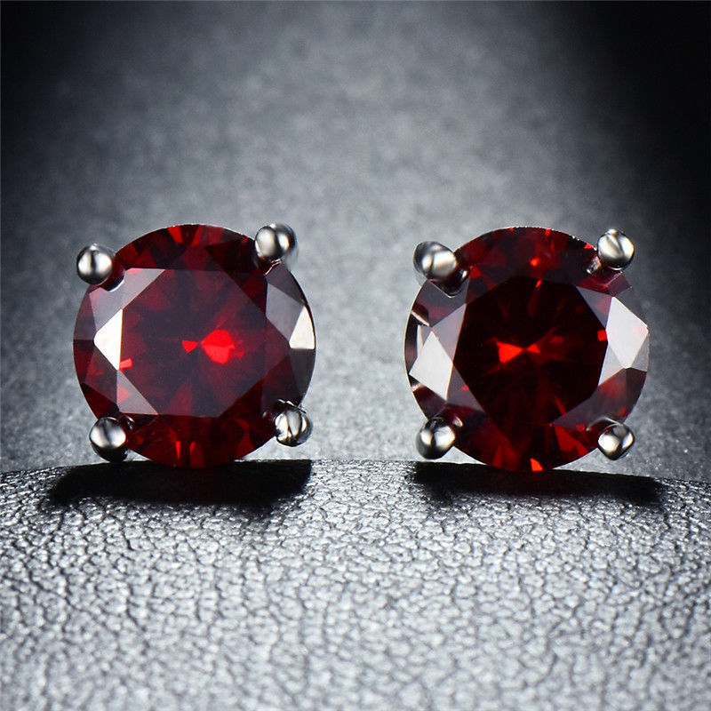 Ruby CreatedAustrian Crystal 6mm Stud Earring 14K White Gold Plated - 1.00 CT