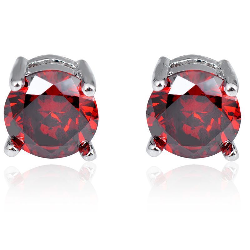 Ruby CreatedAustrian Crystal 6mm Stud Earring 14K White Gold Plated - 1.00 CT