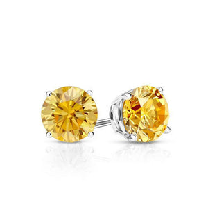 Yellow Stone Embellished with Austrian Crystals 7mm Stud Earringin 18K White Gold Plated