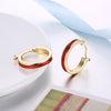 Red Enamel Linin Classical Hoops in 14K Gold