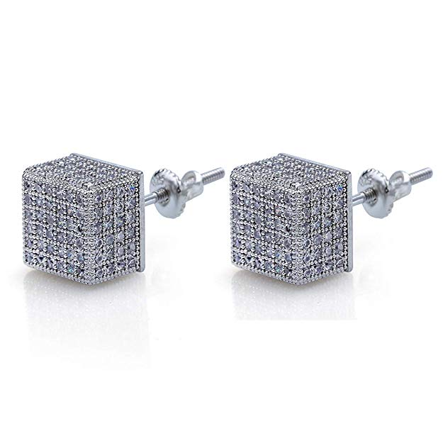 Pave Square Stud Earring Embellished with Austrian Crystals in 18K White Gold Plated