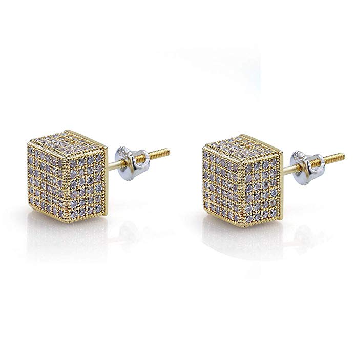 Pave Square Stud Earring Embellished with Swarovski Crystals in 18K Gold Plated