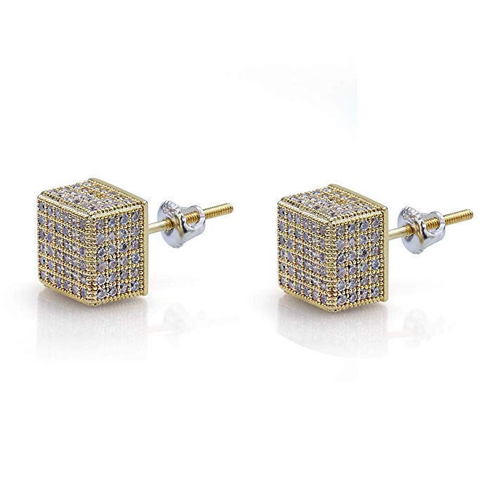 Pave Square Stud Earring Embellished with Austrian Crystals in 18K Gold Plated