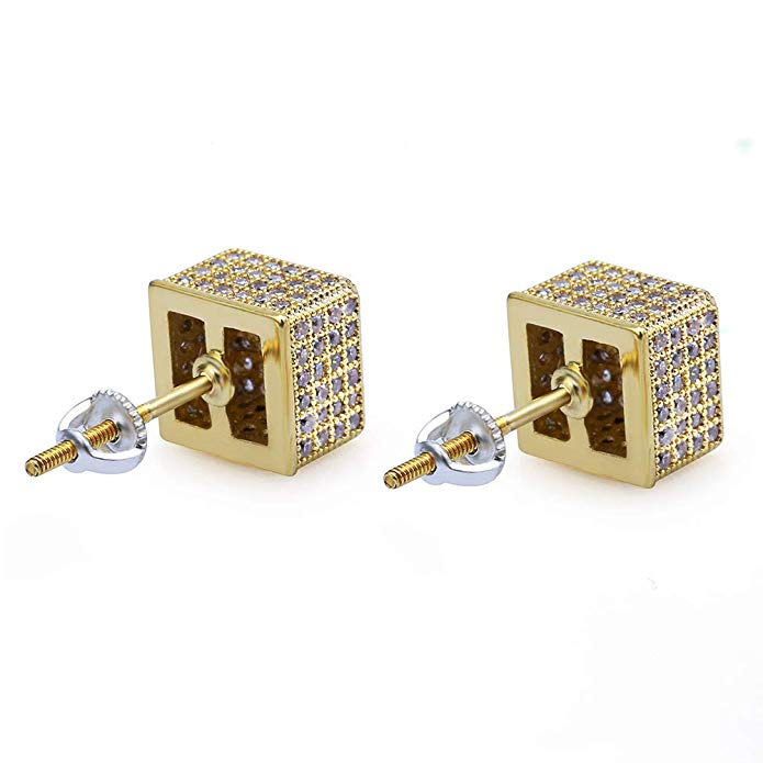 Pave Square Stud Earring Embellished with Swarovski Crystals in 18K Gold Plated