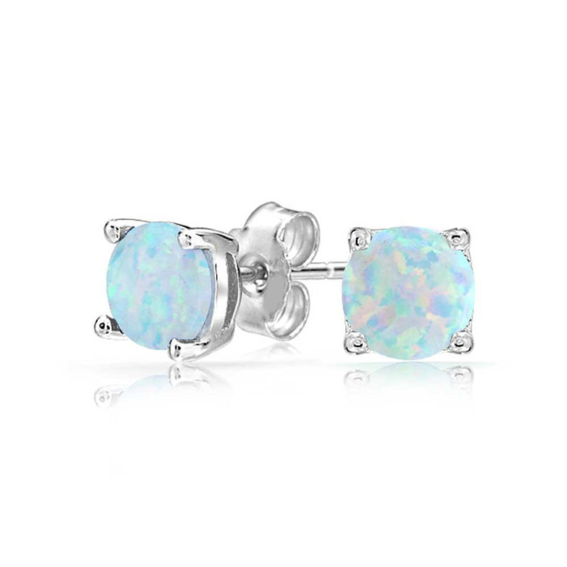 Opal Created 6mm Stud Earring 14K White Gold Plated