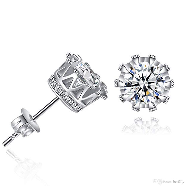 Pave Halo Round Princess Stud Earring Embellished with Austrian Crystals in 18K White Gold Plated