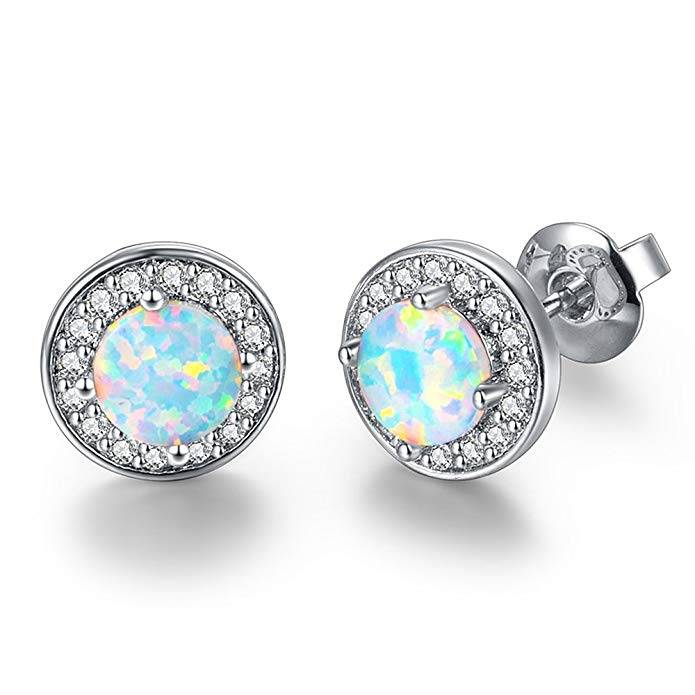 2.00 Ct Opal Created Round Halo Stud Earringin 18K White Gold Plated, Earring, Golden NYC Jewelry, Golden NYC Jewelry  jewelryjewelry deals, swarovski crystal jewelry, groupon jewelry,, jewelry for mom,