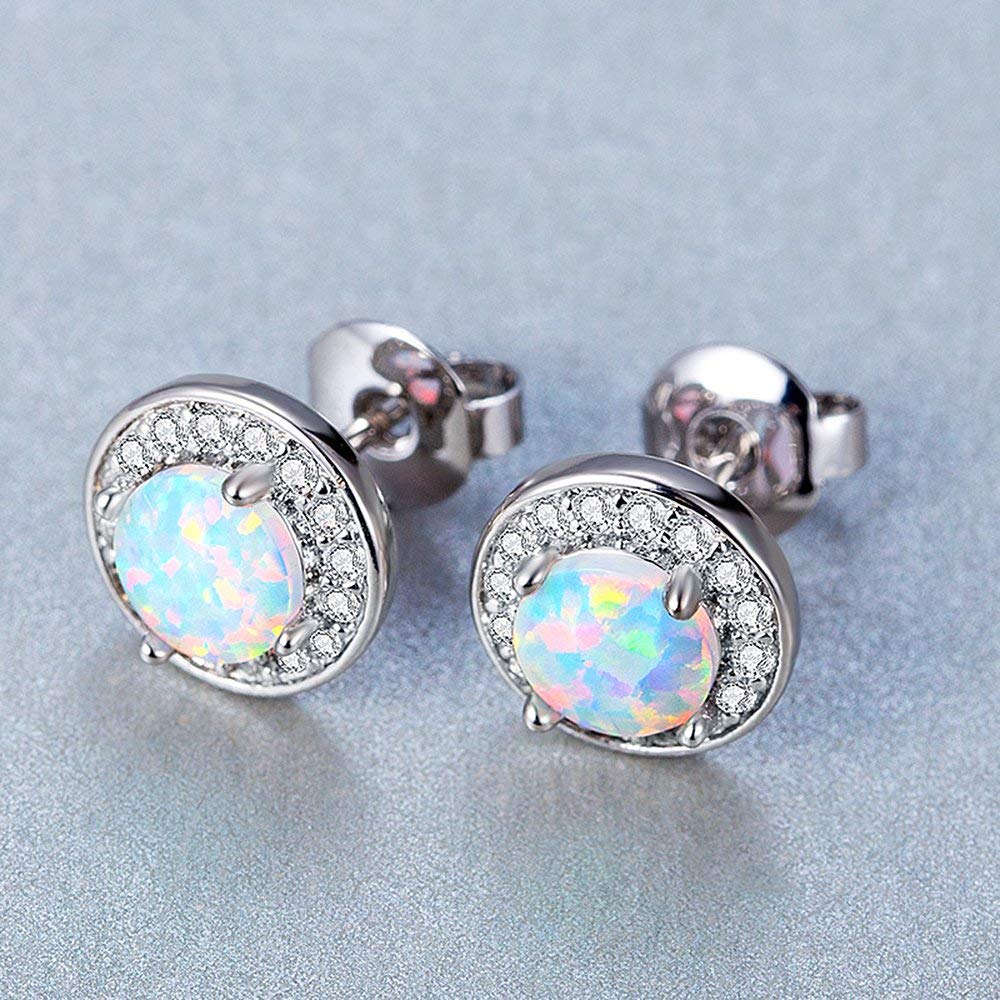 2.00 Ct Opal Created Round Halo Stud Earringin 18K White Gold Plated, Earring, Golden NYC Jewelry, Golden NYC Jewelry  jewelryjewelry deals, swarovski crystal jewelry, groupon jewelry,, jewelry for mom,