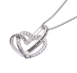 "I Love you Forever and Always" Heart Necklace Embellished with Swarovski Crystals in 18K White Gold Plated, Necklace, Golden NYC Jewelry, Golden NYC Jewelry  jewelryjewelry deals, swarovski crystal jewelry, groupon jewelry,, jewelry for mom,