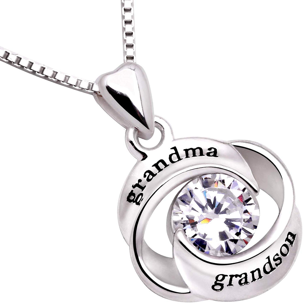 "GRANDMA GRANDSON" Heart Necklace Embellished with Swarovski Crystals in 18K White Gold Plated, Necklace, Golden NYC Jewelry, Golden NYC Jewelry  jewelryjewelry deals, swarovski crystal jewelry, groupon jewelry,, jewelry for mom,