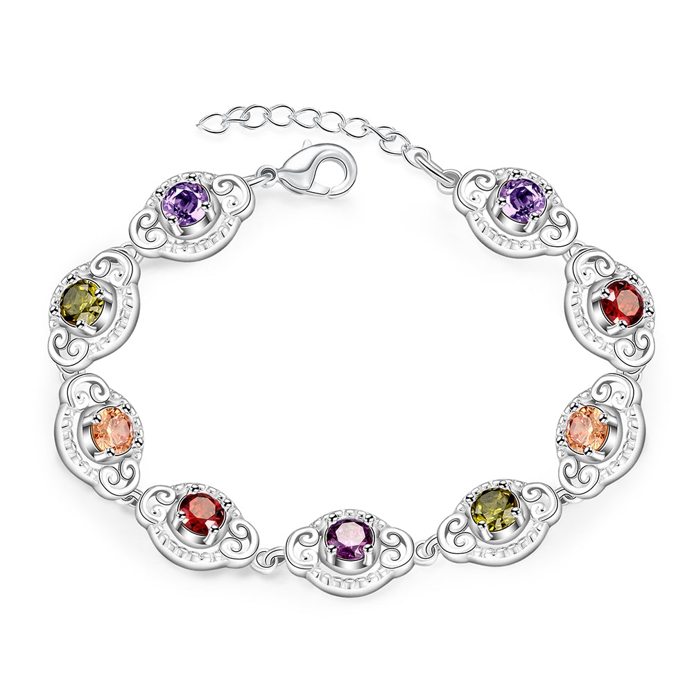 Rainbow Swarovski Curved Bracelet in 18K White Gold