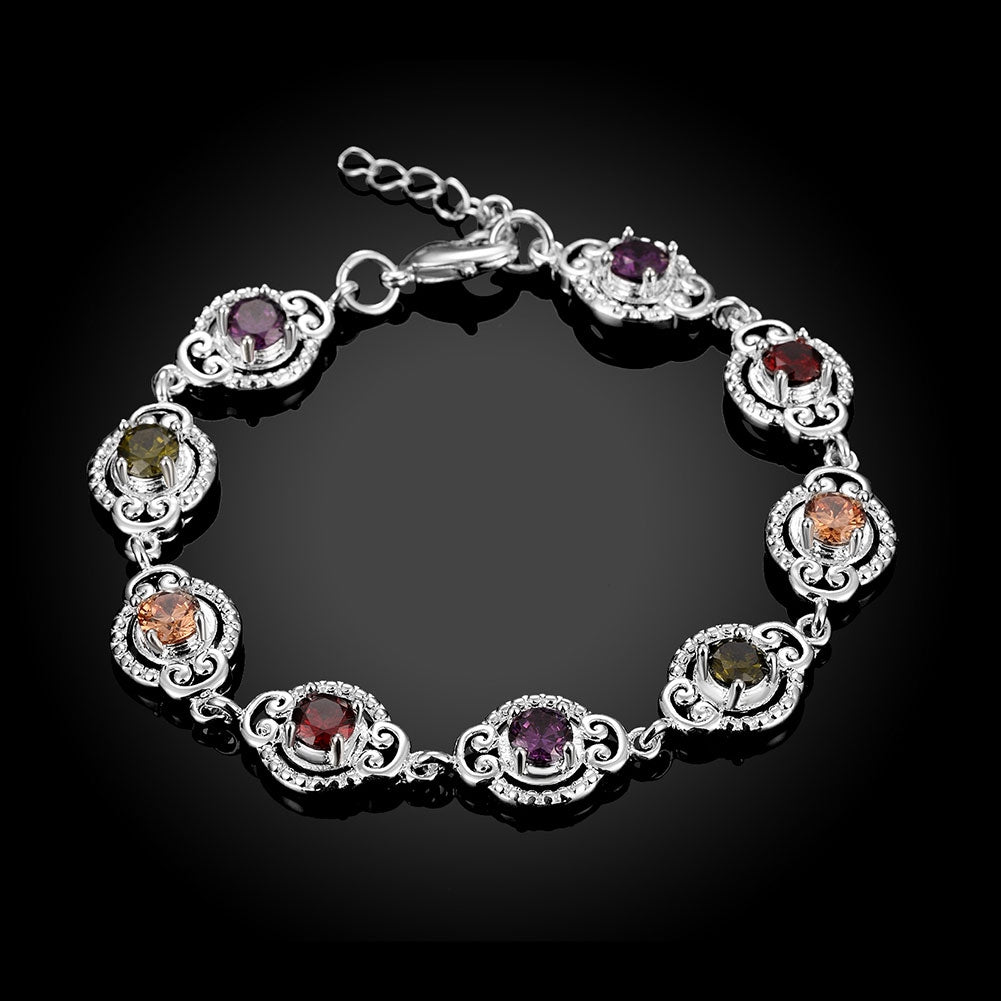 Rainbow Swarovski Curved Bracelet in 18K White Gold