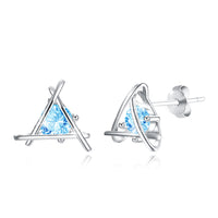 Sterling Silver Blue Swarovski Pyramid Stud Earrings