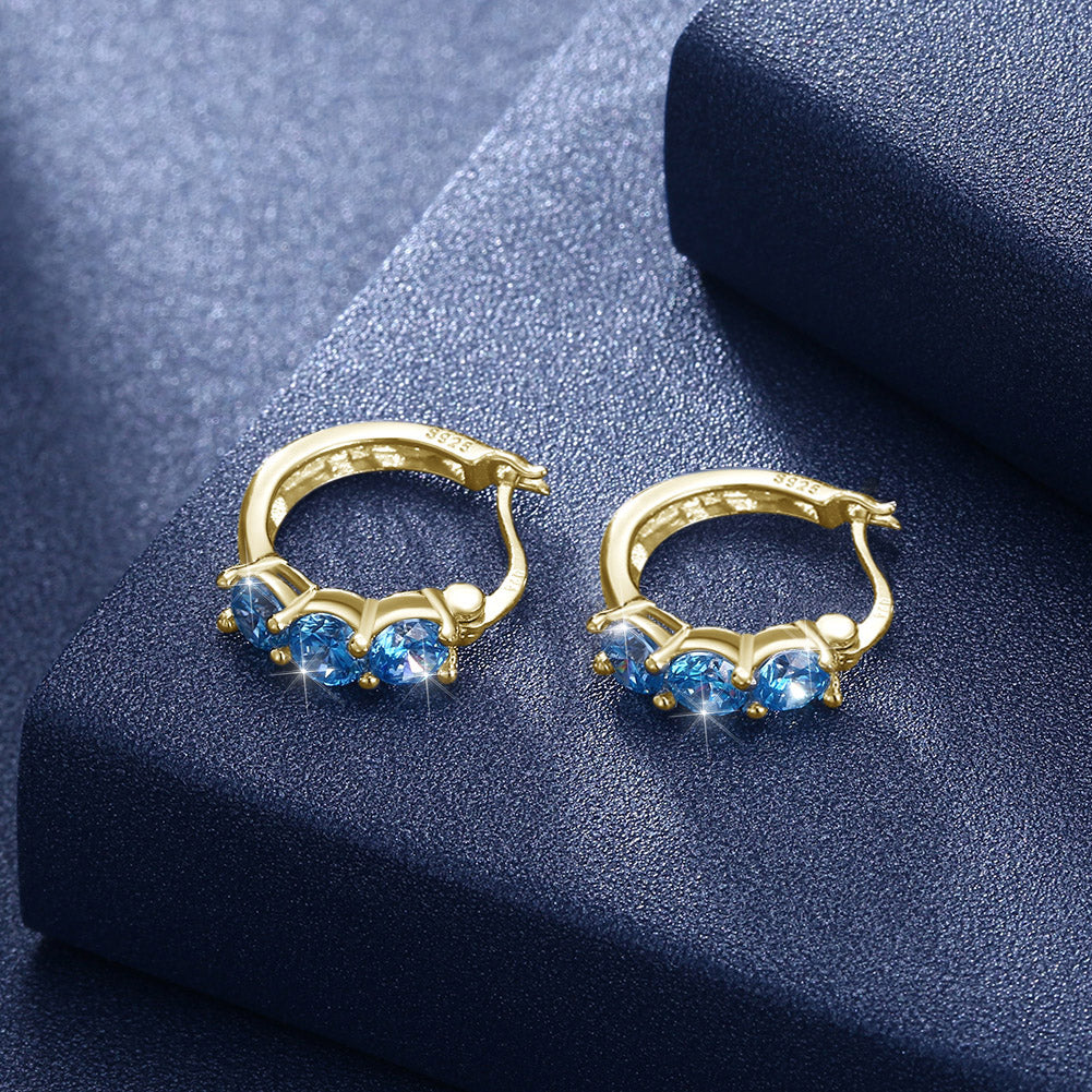 Sterling Silver Blue Swarovski New York Hoops