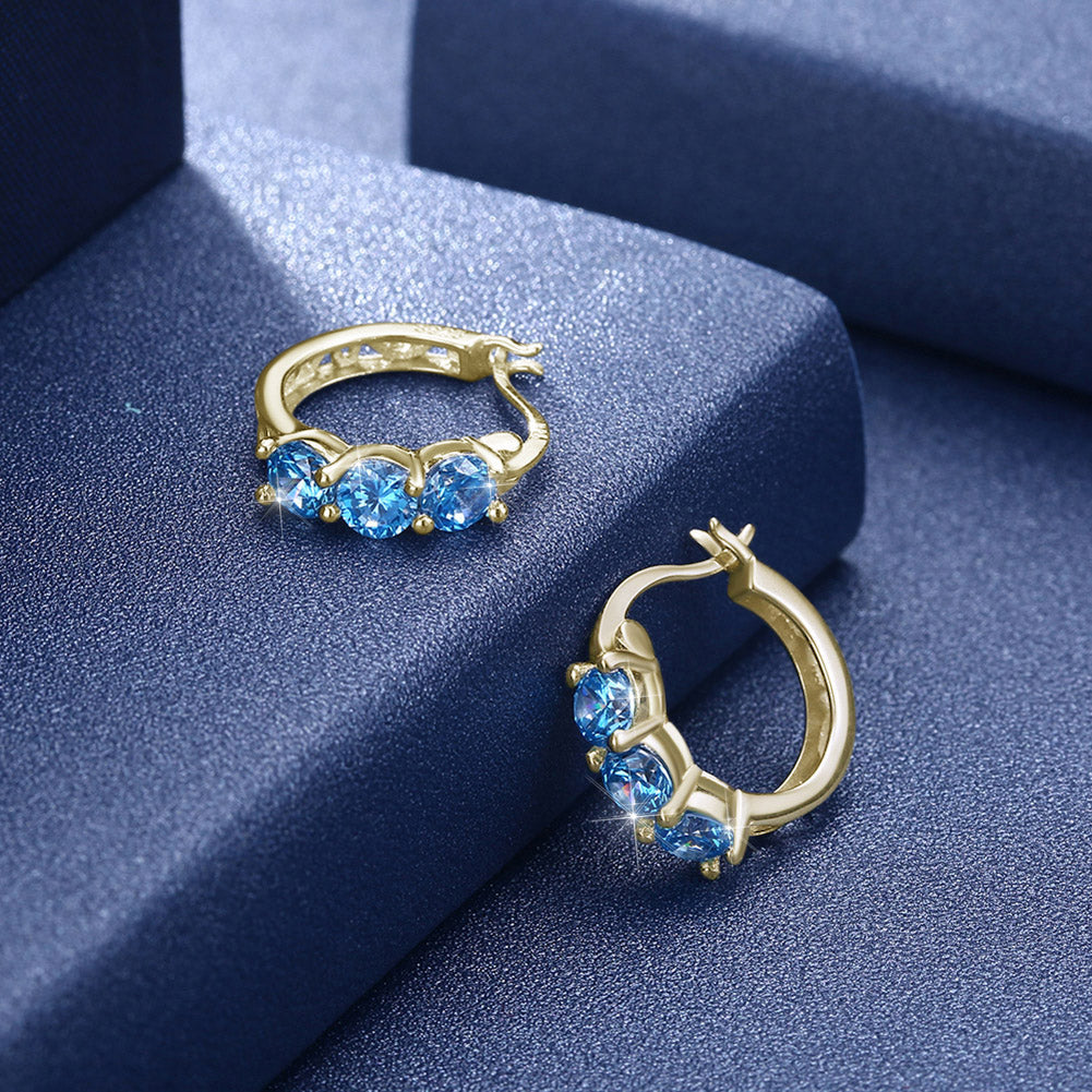 Sterling Silver Blue Swarovski New York Hoops