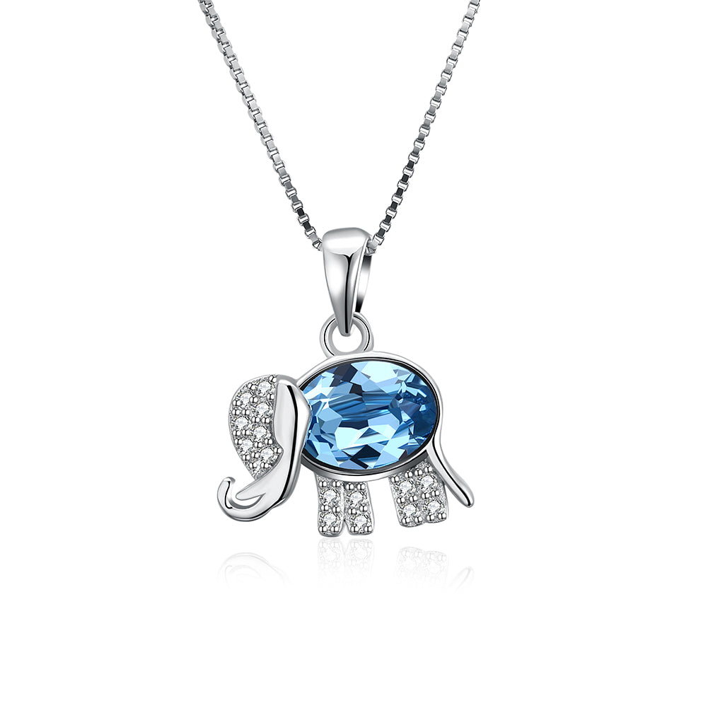 Sterling Silver Blue Austrian Thai Elephant Necklace
