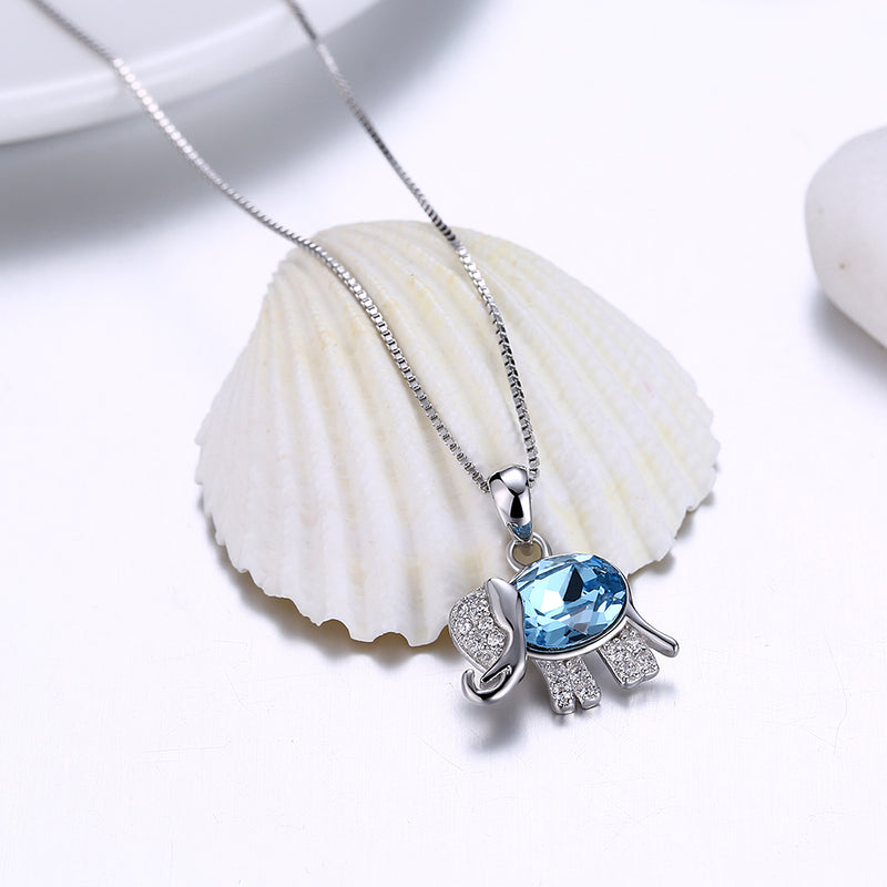 Sterling Silver Blue Swarovski Thai Elephant Necklace