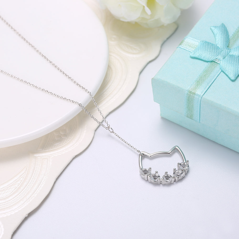 Sterling Silver Swarovski Cat Pendant Necklace - Silver