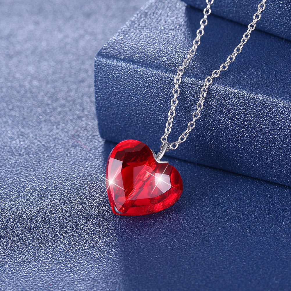 Sterling Silver Red Beating Heart Austrian Crystal Necklace