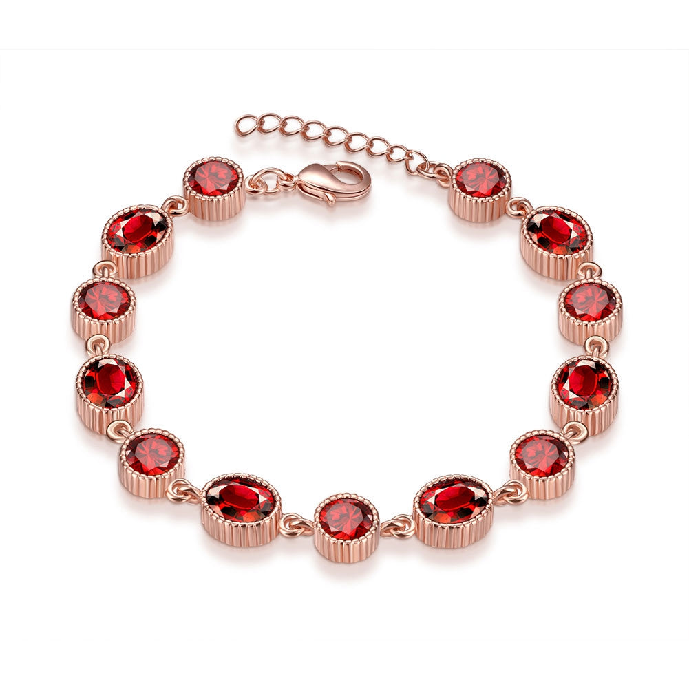 Multi Red Austrian Elements Tennis Bracelet in 14K Rose Gold