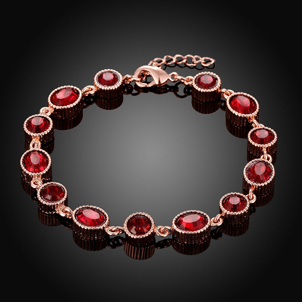 Multi Red Austrian Elements Tennis Bracelet in 14K Rose Gold