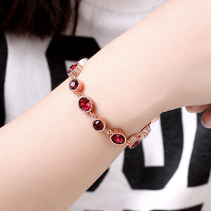 Stimulated Ruby Stones Bracelet in 18K Rose Gold Plated