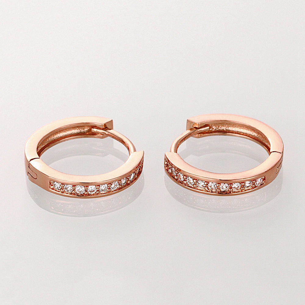 Single Row Huggie Earrings in Rose Gold - Golden NYC Jewelry Pandora Jewelry goldennycjewelry.com wholesale jewelry
