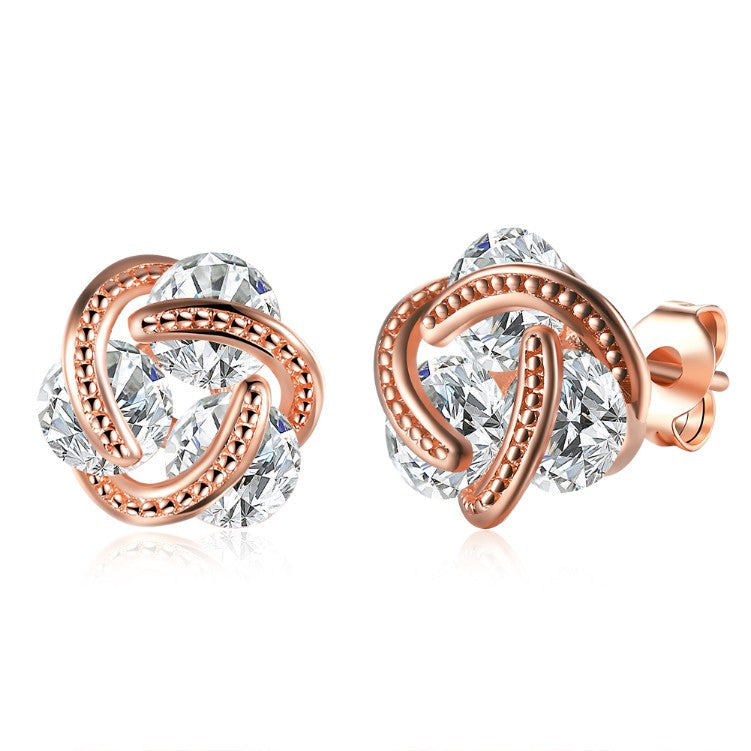 Swarovski Crystal Knot Stud Earrings Set in Rose Gold - Golden NYC Jewelry www.goldennycjewelry.com fashion jewelry for women