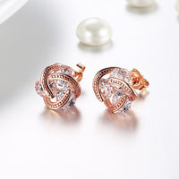 Swarovski Crystal Knot Stud Earrings Set in Rose Gold - Golden NYC Jewelry www.goldennycjewelry.com fashion jewelry for women