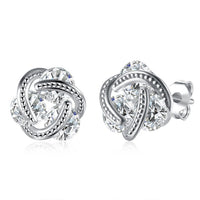 Swarovski Crystal Mesh Knot Earrings Set in 18K White Gold - Golden NYC Jewelry
