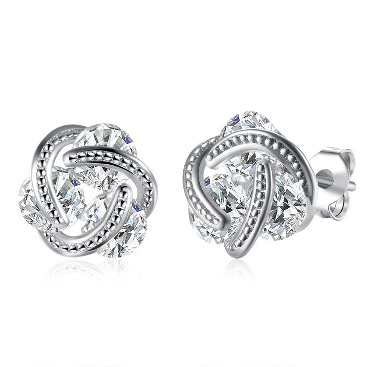 Austrian Crystal Mesh Knot Earrings Set in 18K White Gold - Golden NYC Jewelry