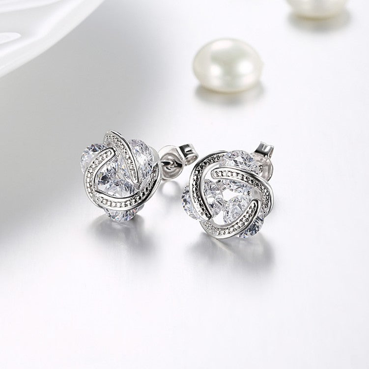 Swarovski Crystal Mesh Knot Earrings Set in 18K White Gold - Golden NYC Jewelry