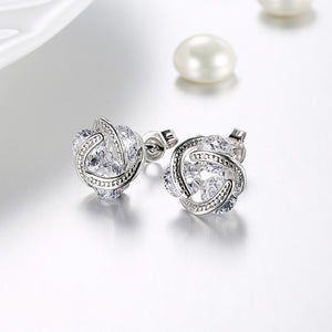 Austrian Crystal Mesh Knot Earrings Set in 18K White Gold - Golden NYC Jewelry