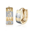 Greek Medallion Duo Toned Huggie Hoop Earrings Set in 18K White Gold - Golden NYC Jewelry