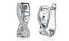 14K White Gold Plated Austrian Elements Pav'e Greek Key Design Pav'e Curved Hinge Earrings
