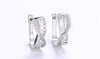 14K White Gold Plated Austrian Elements Pav'e Greek Key Design Pav'e Curved Hinge Earrings